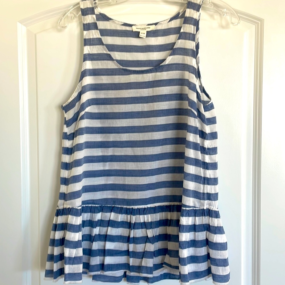 Blue and white striped sleeveless blouse, size medium